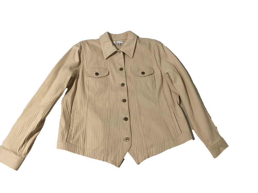 Coldwater Creek Womens Ribbed Cream Blazer Size 16 Preppy Minimalist Western